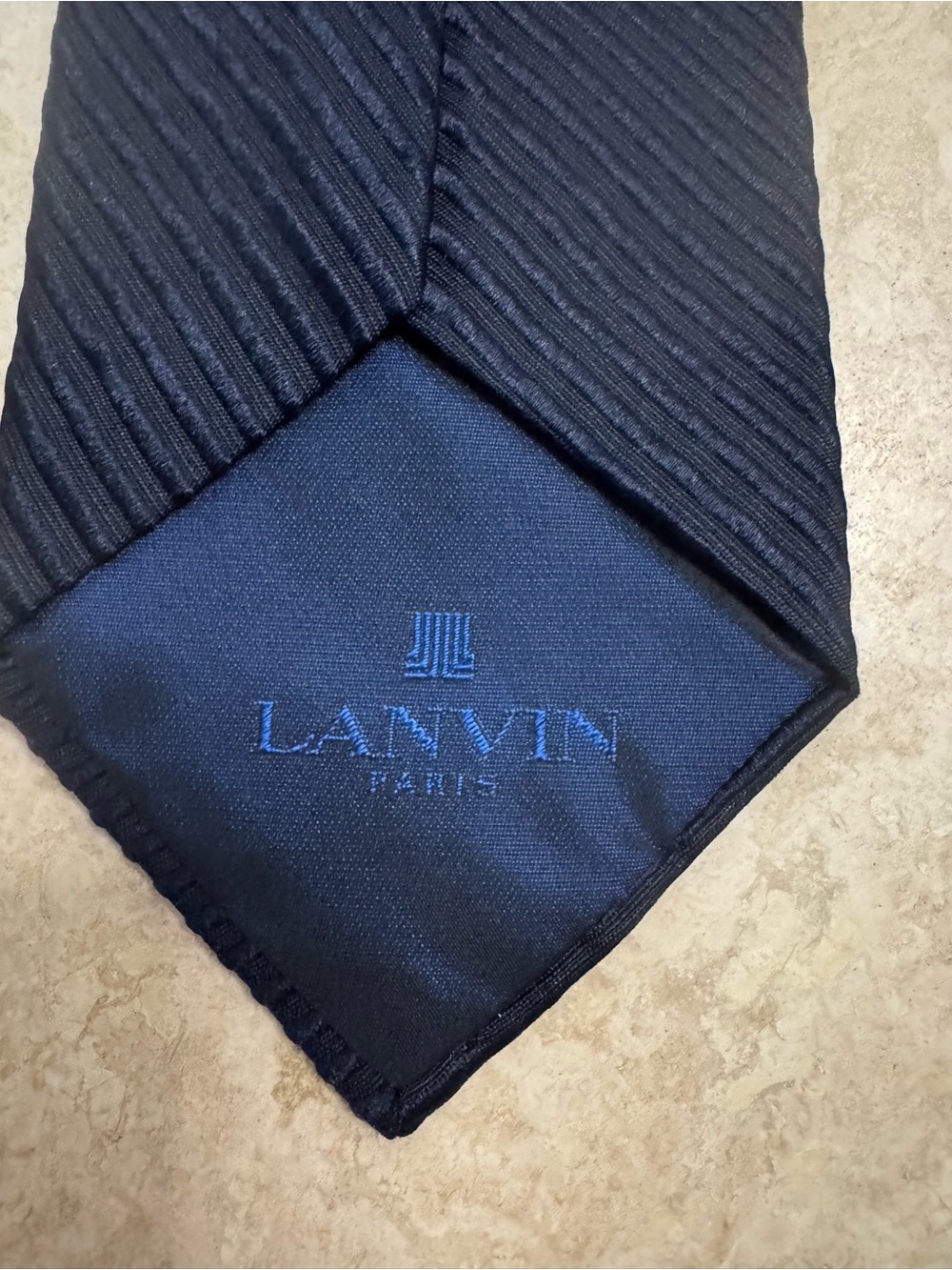 Lanvin Men's Silk Navy Striped-Textured Tie - Picture 6 of 6